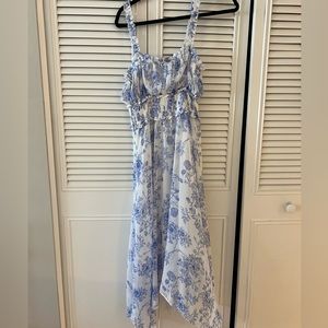 White and blue coral midi dress